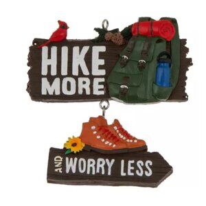 Hike More Worry Less Hanging Ornament Backpack Boot Design For Nature Lovers NEW